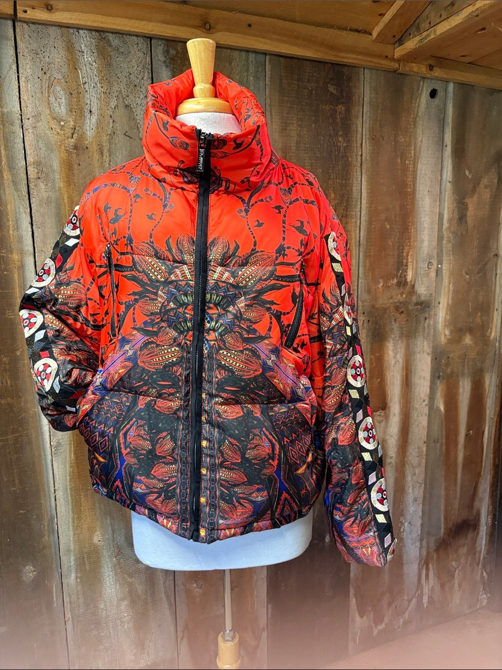 Custo Barcelona Puffer Jacket Y2K Aesthetic Vibrant Graphics Sky Simbai EUC M 42